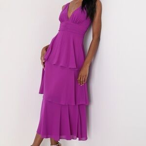 Lulus Celebration Time Purple Sleeveless Tiered Midi Dress - Size XL